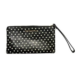 CYNTHIA ROWLEY Black & white Polk a‎ dot wristlet clutch purse bag pouch wallet